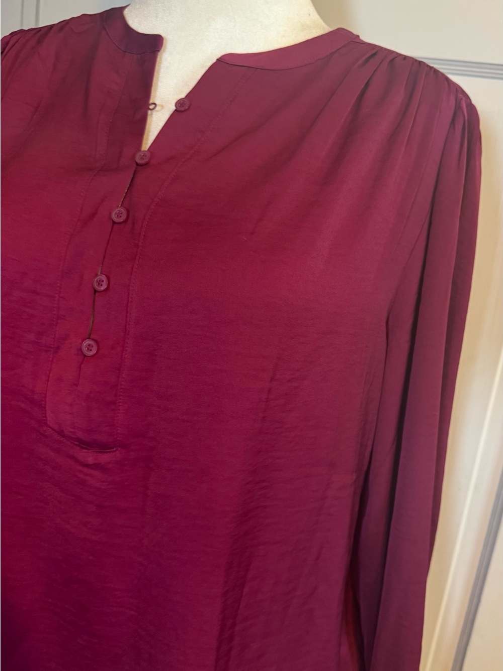 LOFT Long-Sleeve Button Front Tunic - Deep Berry Loft outlet large polyester - Picture 3 of 6